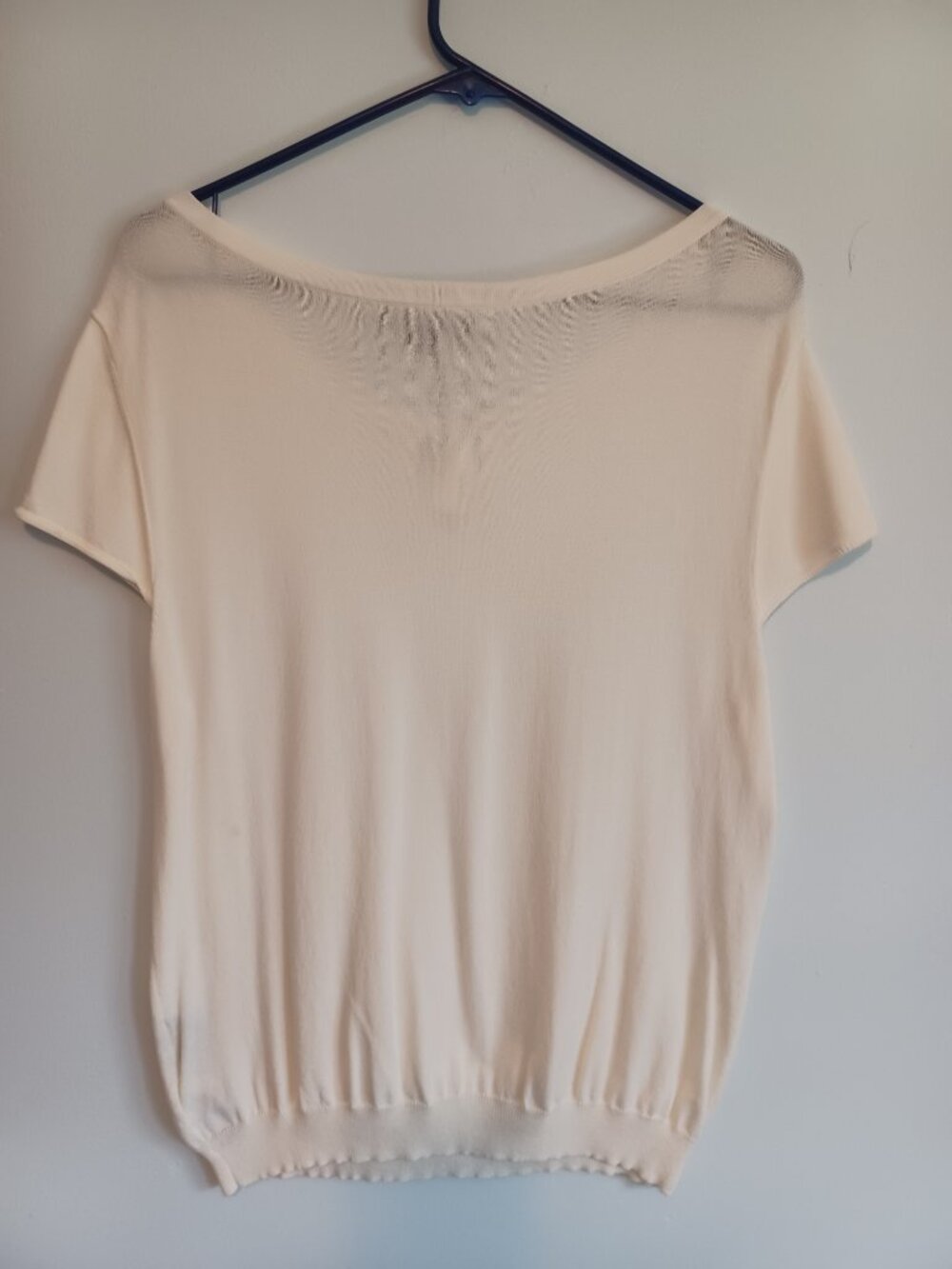 Nipon Boutique Women's Ivory Cream Short Sleeve Sheer Summer Sweater Size 16 - Picture 2 of 4